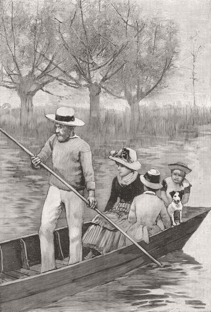 PUNTING. On the river 1886 old antique vintage print picture